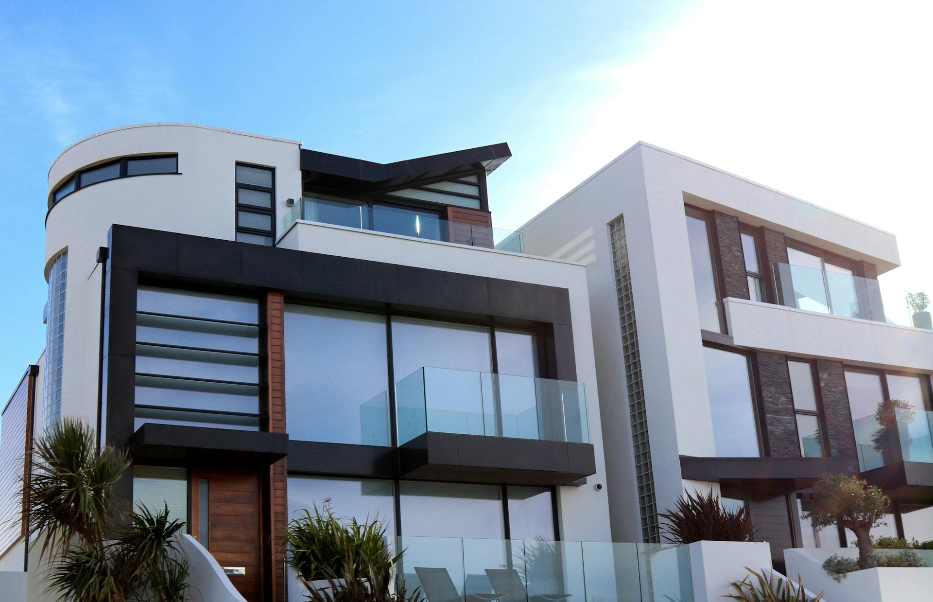 Modern residential building with glass facade